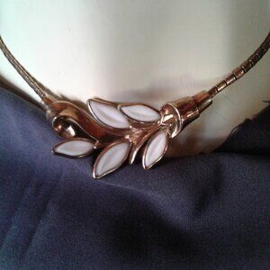 TRIFARI Vintage Necklace White Glass Set in Deep Gold Tone Metals